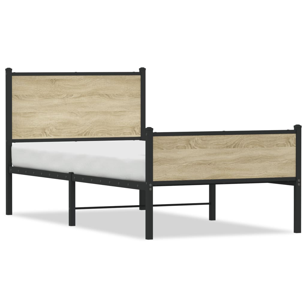 Cadre de lit en métal sans matelas chêne sonoma 75x190 cm