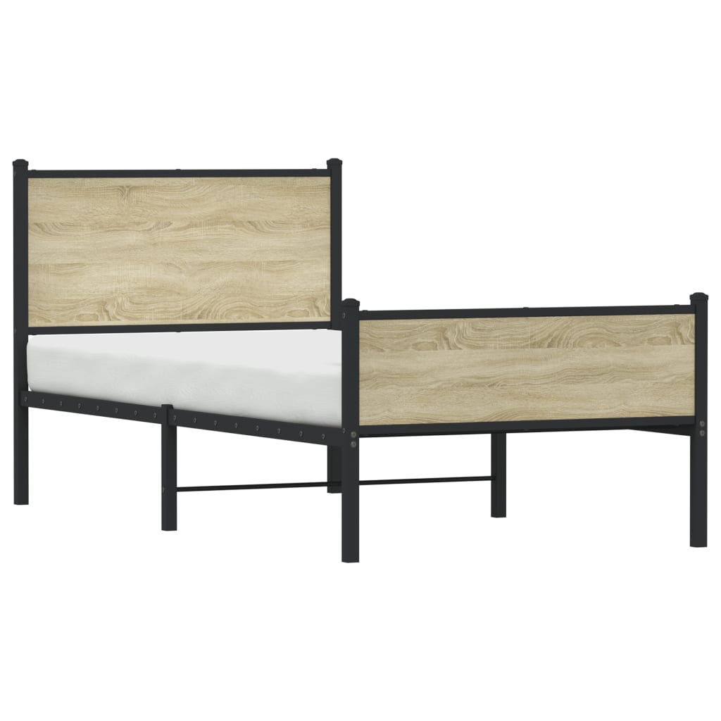 Cadre de lit en métal sans matelas chêne sonoma 75x190 cm