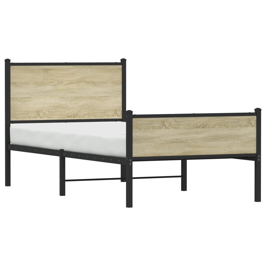 Cadre de lit en métal sans matelas chêne sonoma 90x190 cm