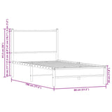 Metallbettgestell ohne Matratze, braune Eiche, 75 x 190 cm