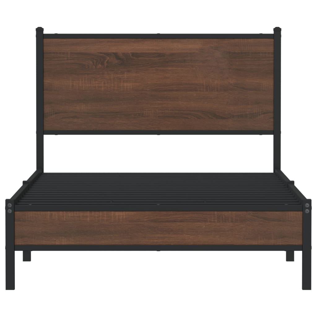 Cadre de lit en métal sans matelas chêne marron 107x203 cm