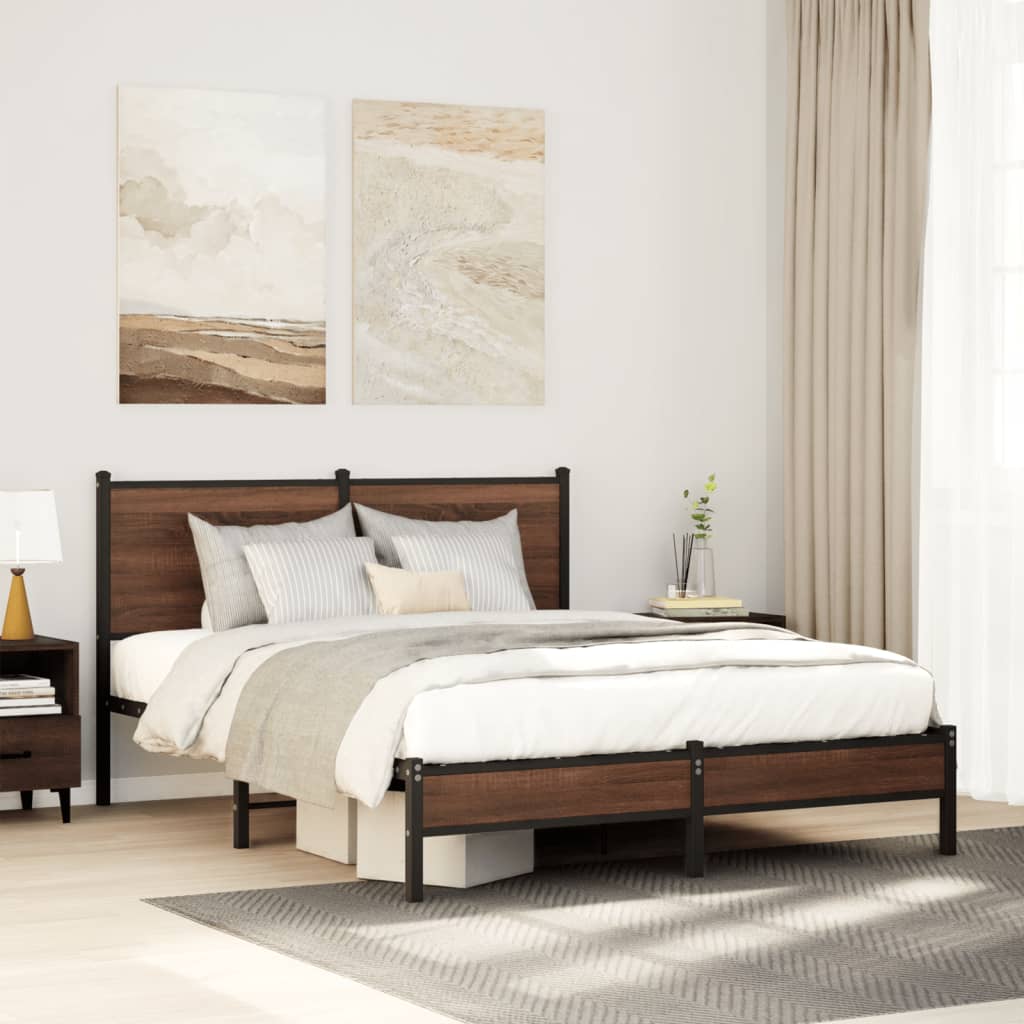 Cadre de lit en métal sans matelas chêne marron 137x190 cm