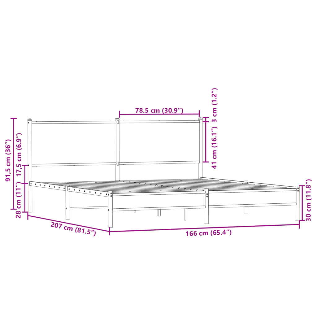 Cadre de lit en métal sans matelas chêne marron 160x200 cm