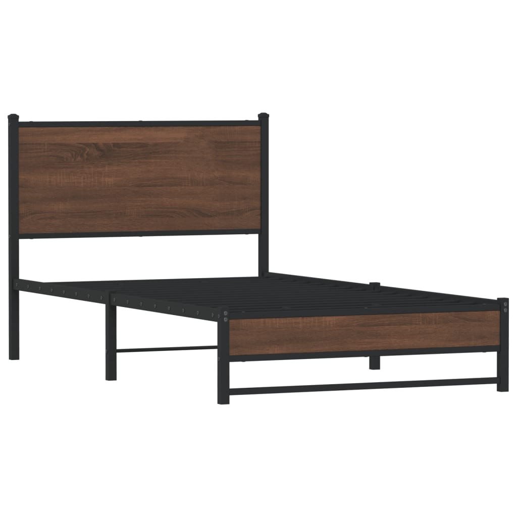 Cadre de lit en métal sans matelas chêne marron 100x190 cm