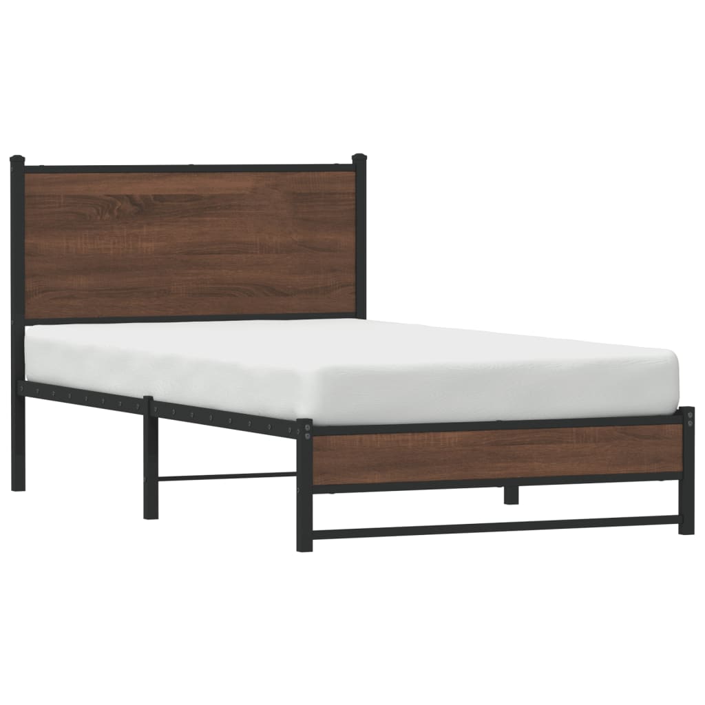 Cadre de lit en métal sans matelas chêne marron 100x190 cm