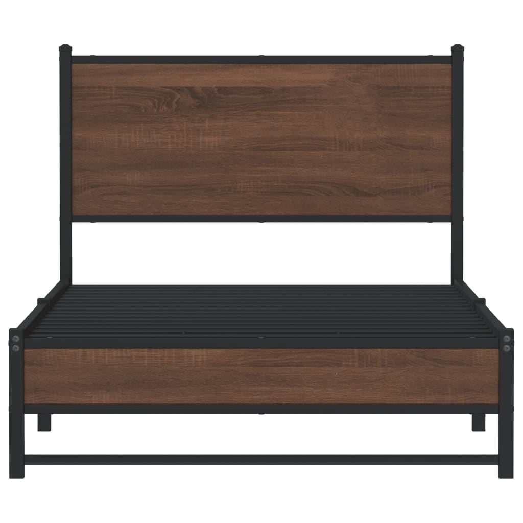 Cadre de lit en métal sans matelas chêne marron 107x203 cm