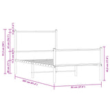 Metallbettgestell ohne Matratze, braune Eiche, 90 x 200 cm
