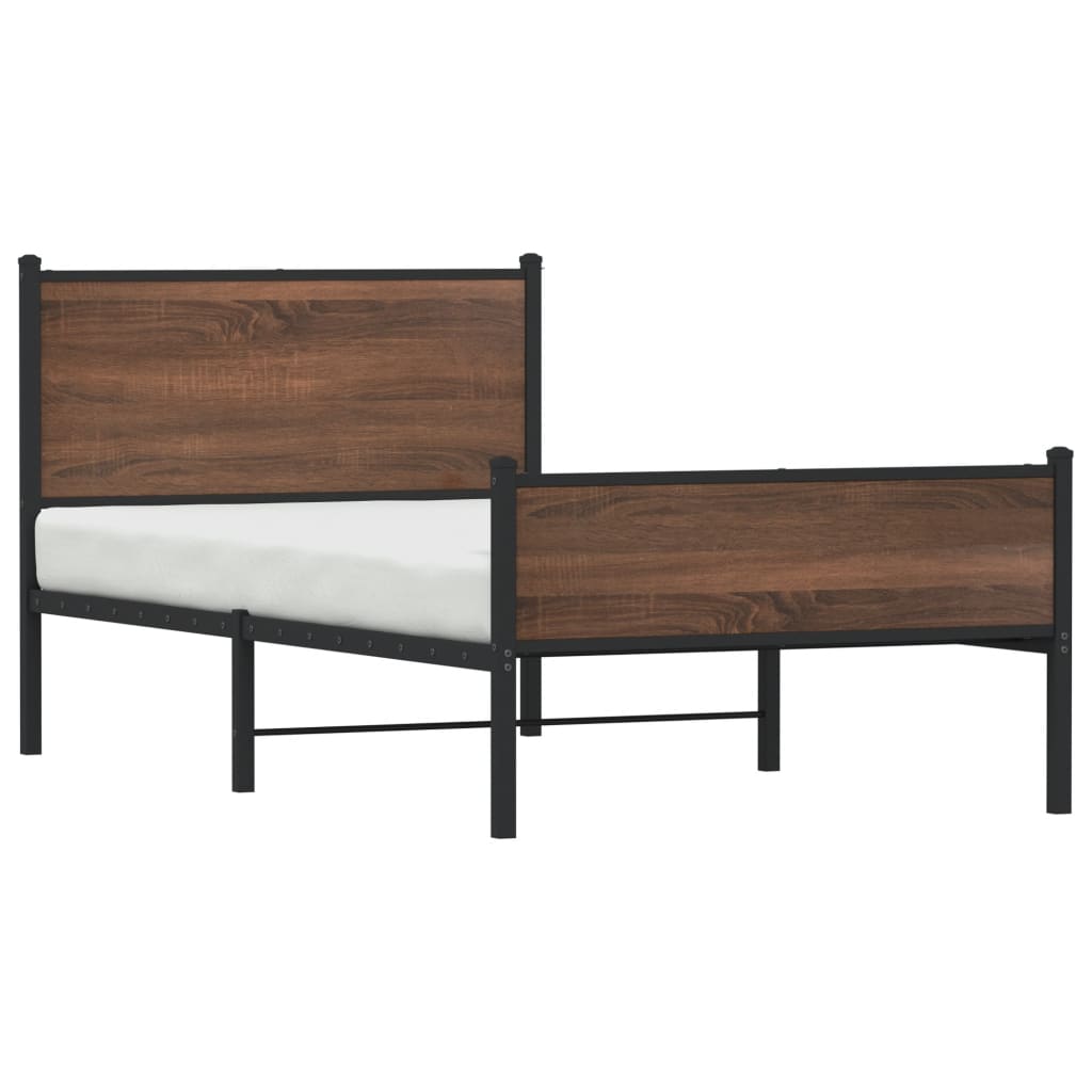 Cadre de lit en métal sans matelas chêne marron 107x203 cm