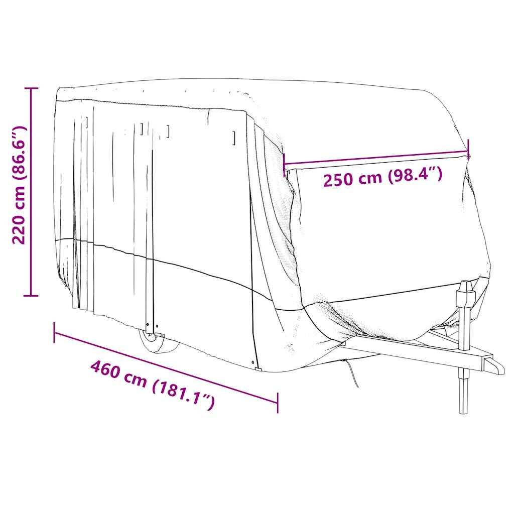 Graue Wohnwagenabdeckung 460x250x220 cm aus Vliesstoff