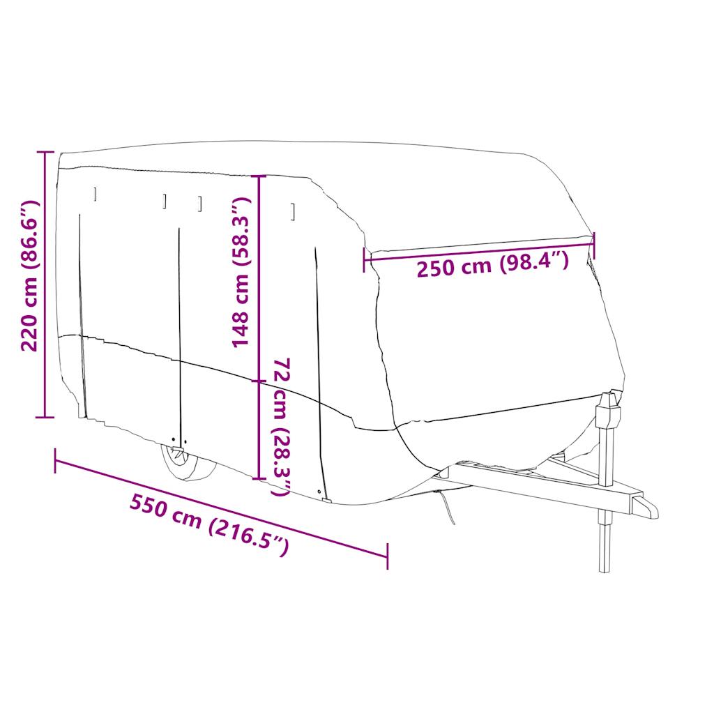 Housse de caravane gris 550x250x220 cm tissu non tissé