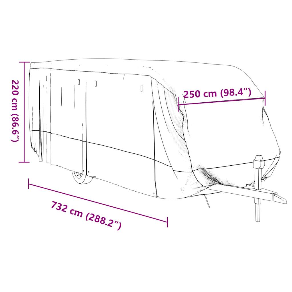 Housse de caravane gris 732x250x220 cm tissu non tissé