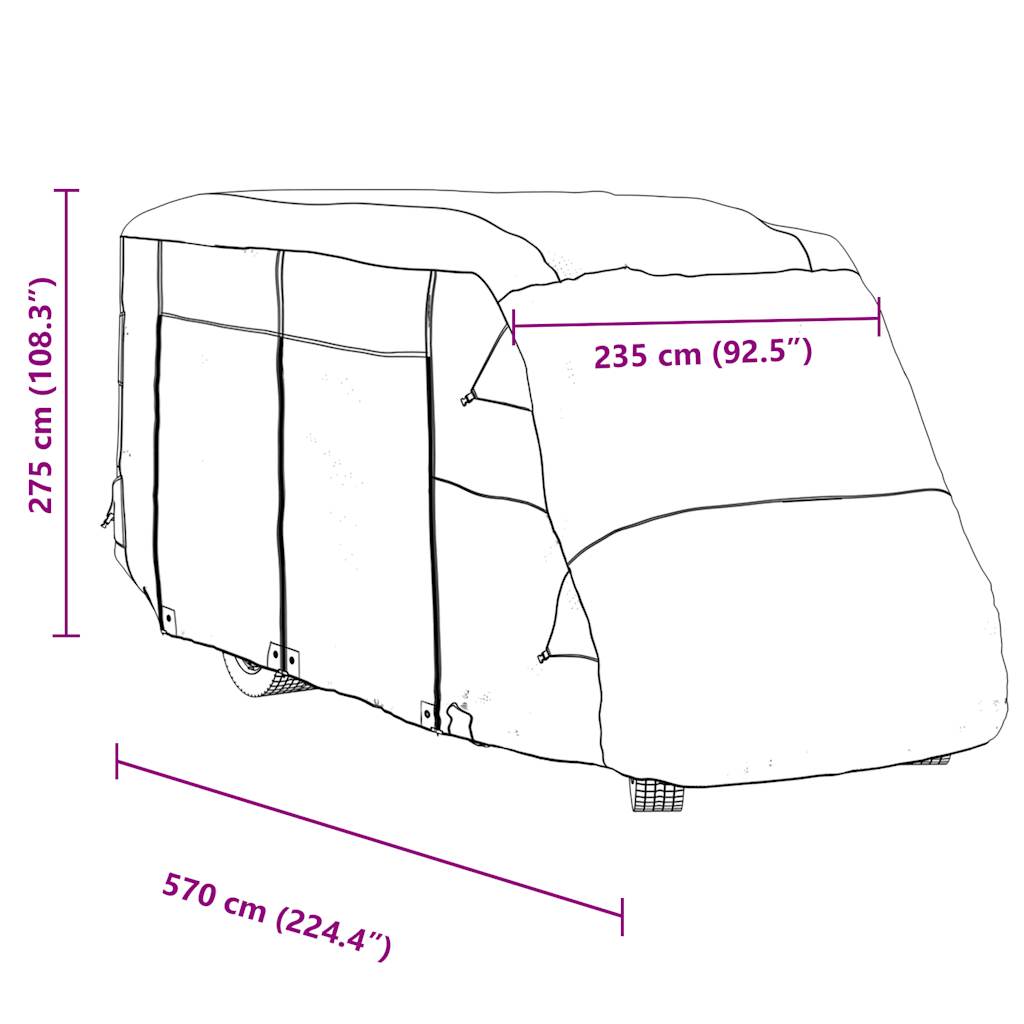 Grey camper cover 570x235x275 cm non-woven fabric