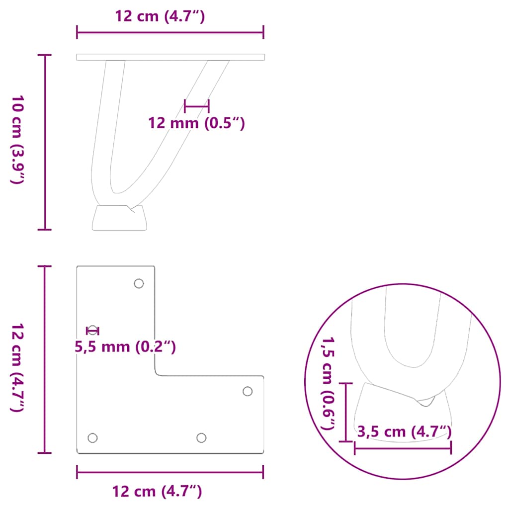 Hairpin table legs 10 cm solid steel