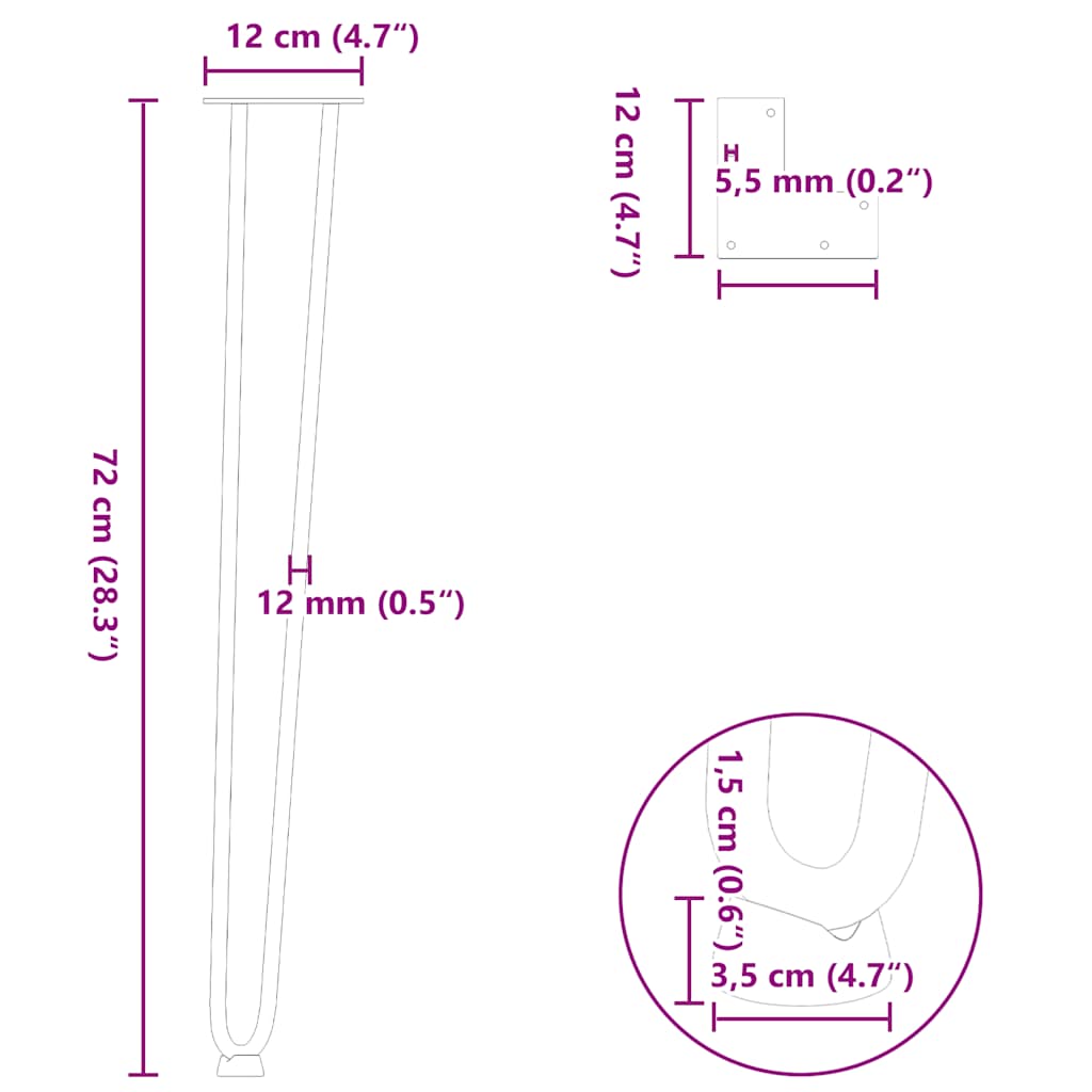 Haarnadelförmige Tischbeine 4 Stück schwarz 72 cm