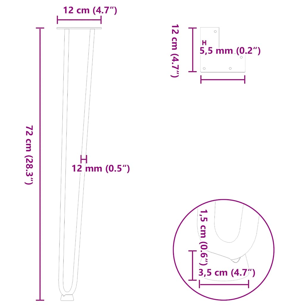 Pieds de table en forme d'épingle à cheveux 4 pcs blanc 72 cm