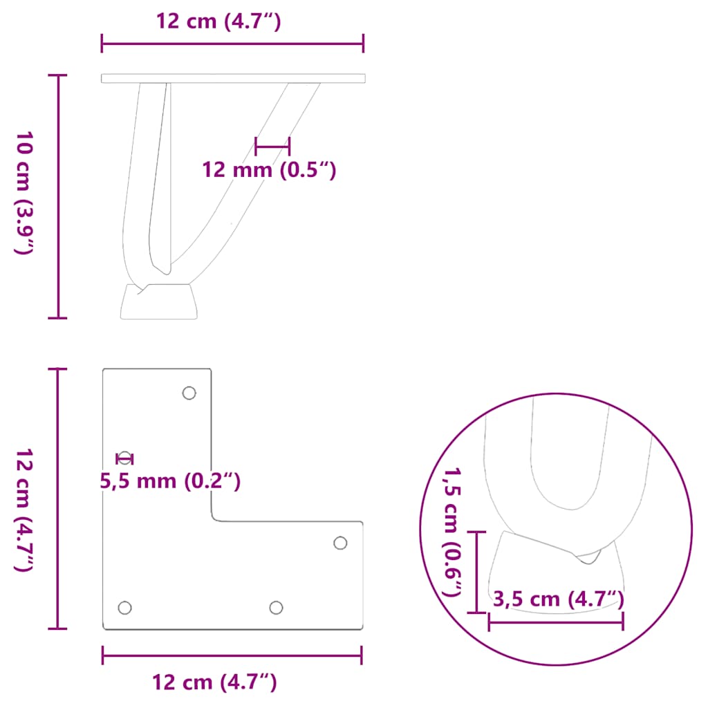 Haarnadelförmige Tischbeine aus 10 cm massivem Stahl