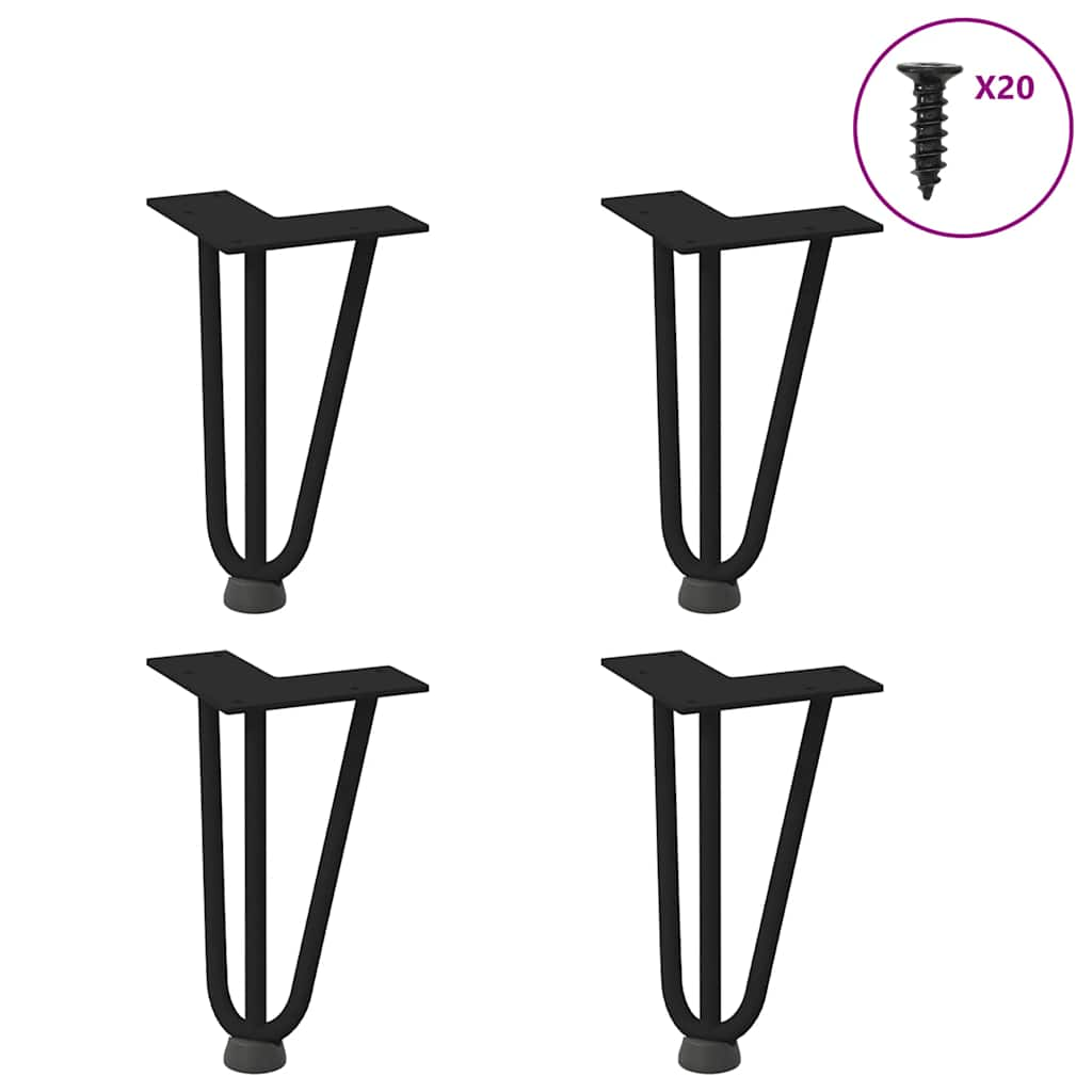 Pieds de table en forme d'épingle à cheveux 4 pcs noir 20 cm