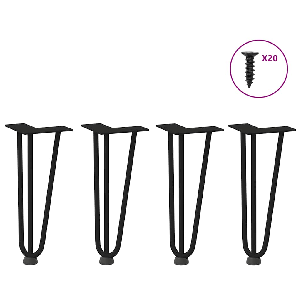 Pieds de table en forme d'épingle à cheveux 4 pcs noir 30 cm