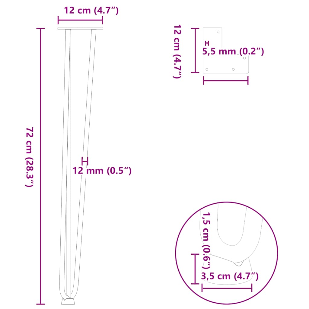 Pieds de table en forme d'épingle à cheveux 4 pcs blanc 72 cm