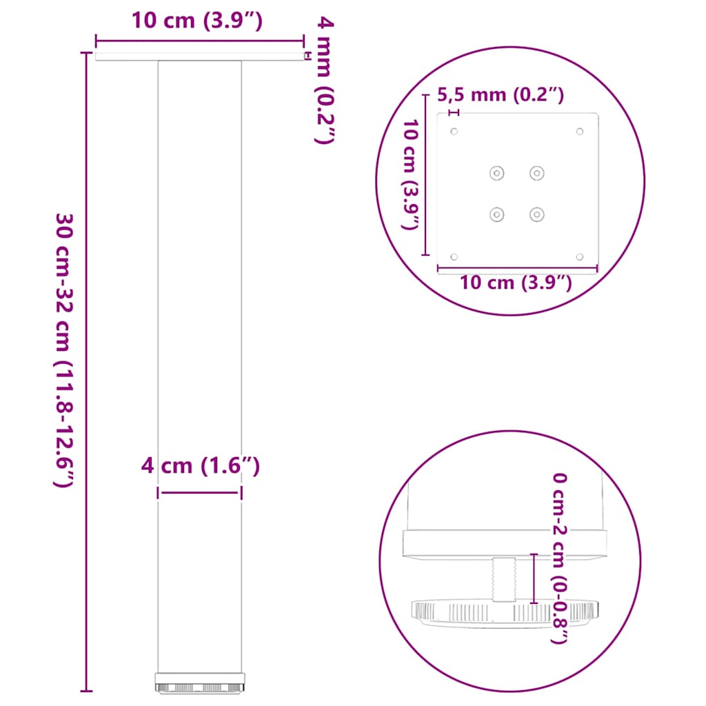 Pieds de table basse 4 pcs anthracite 30-32 cm acier