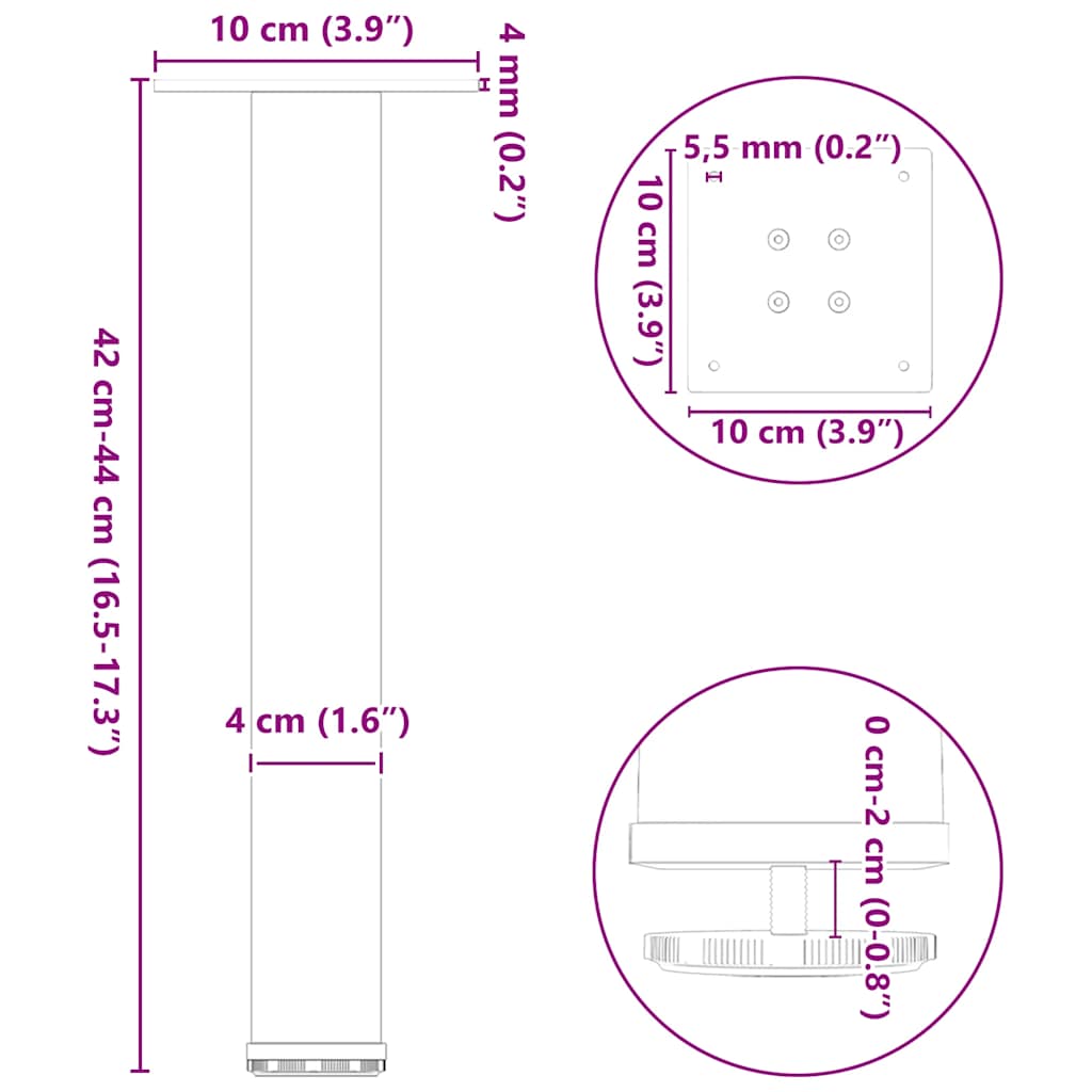 Pieds de table basse 4 pcs blanc 42-44 cm acier