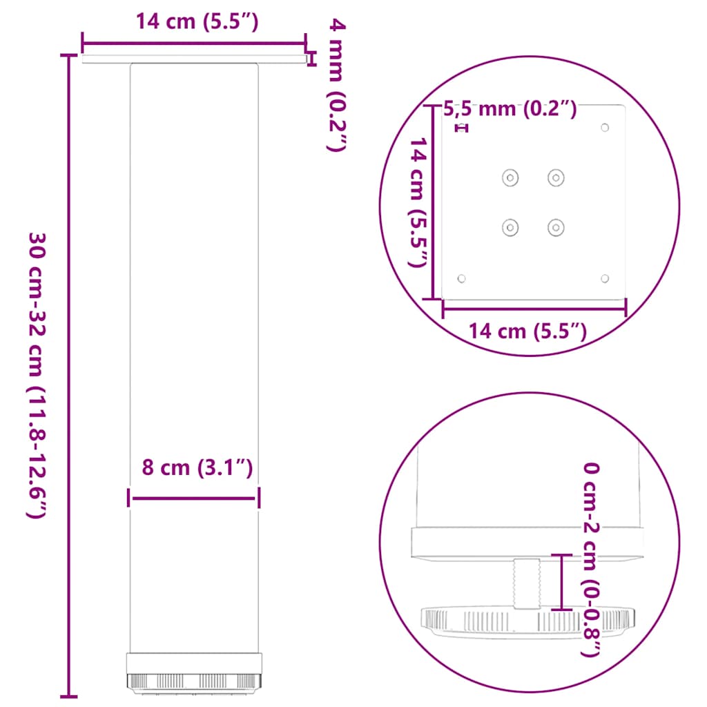 Coffee table legs natural steel 4 pcs 30-32 cm steel