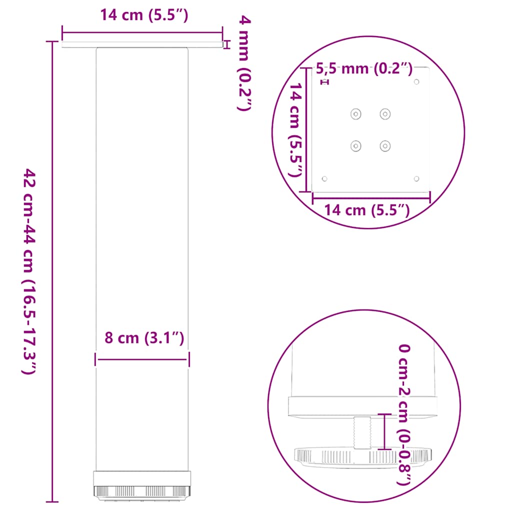 Pieds de table basse 4 pcs blanc 42-44 cm acier