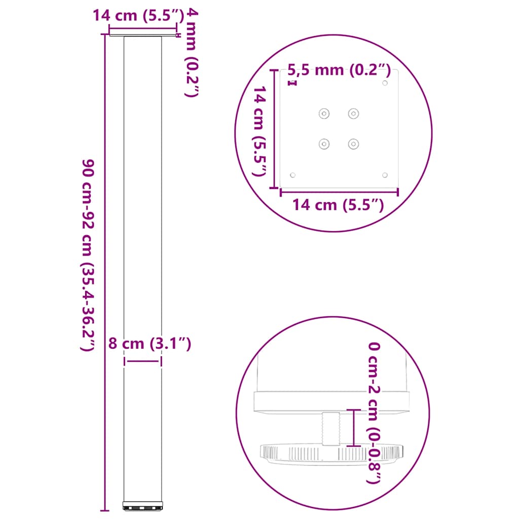 Couchtischbeine 4 Stück Anthrazit 90-92 cm Stahl