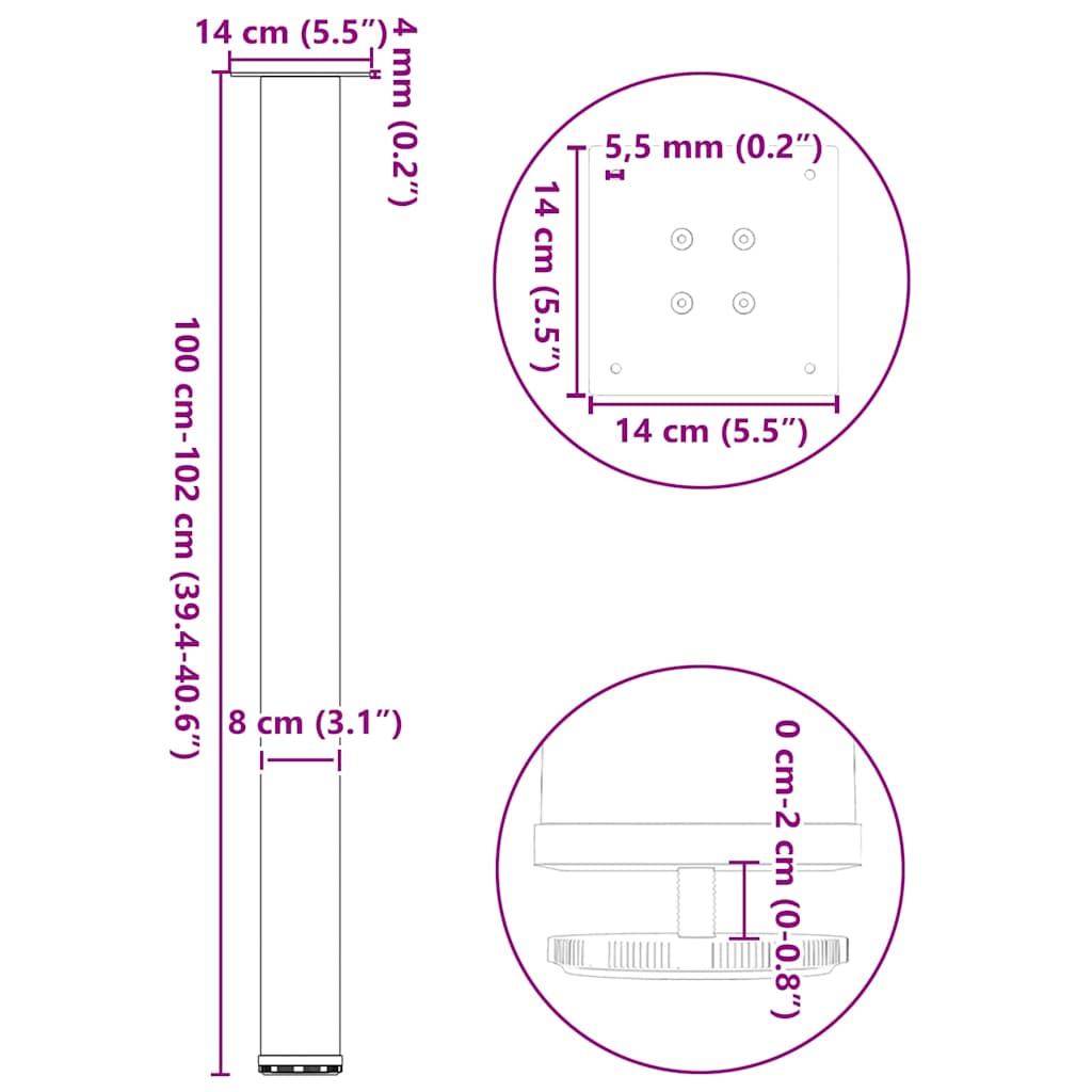 Pieds de table basse blanc 4 pcs 100-102 cm acier