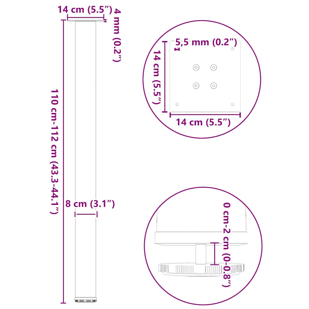 Black coffee table legs 4 pcs 110-112 cm steel