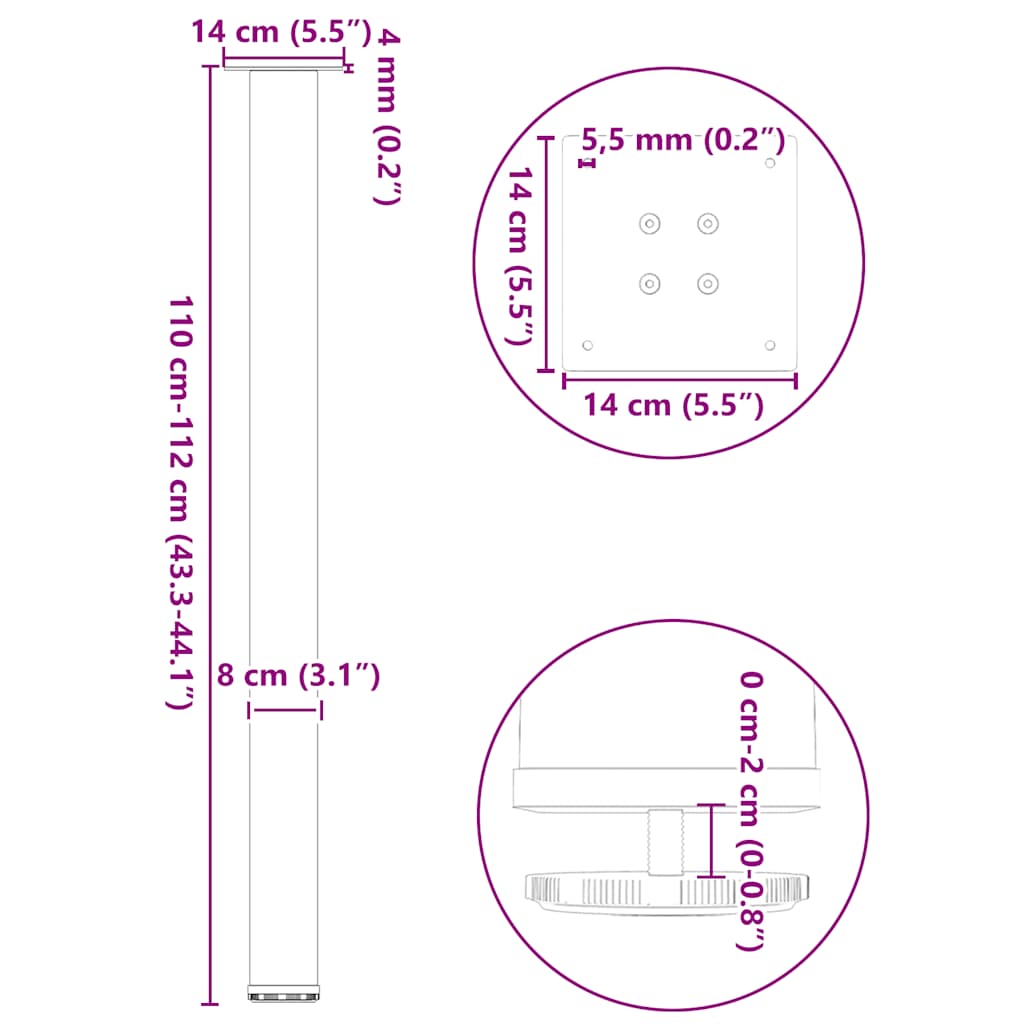 Coffee table legs natural steel 4 pcs 110-112 cm steel