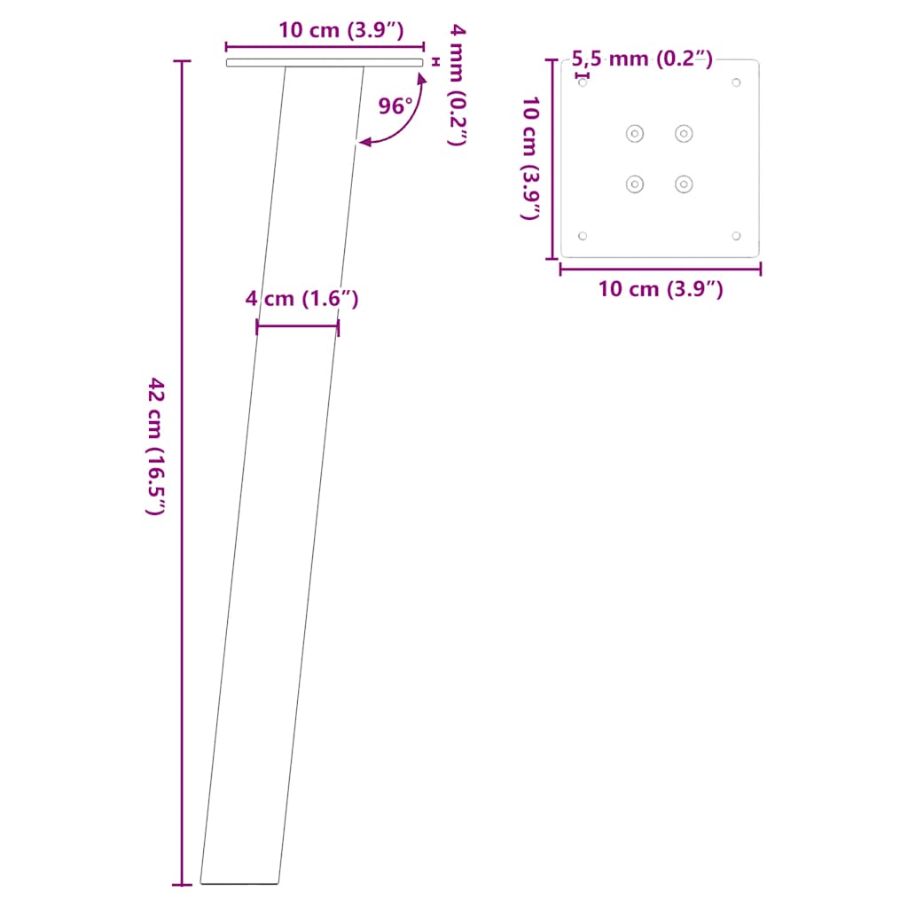 Pieds de table basse 4 pcs blanc 42 cm acier