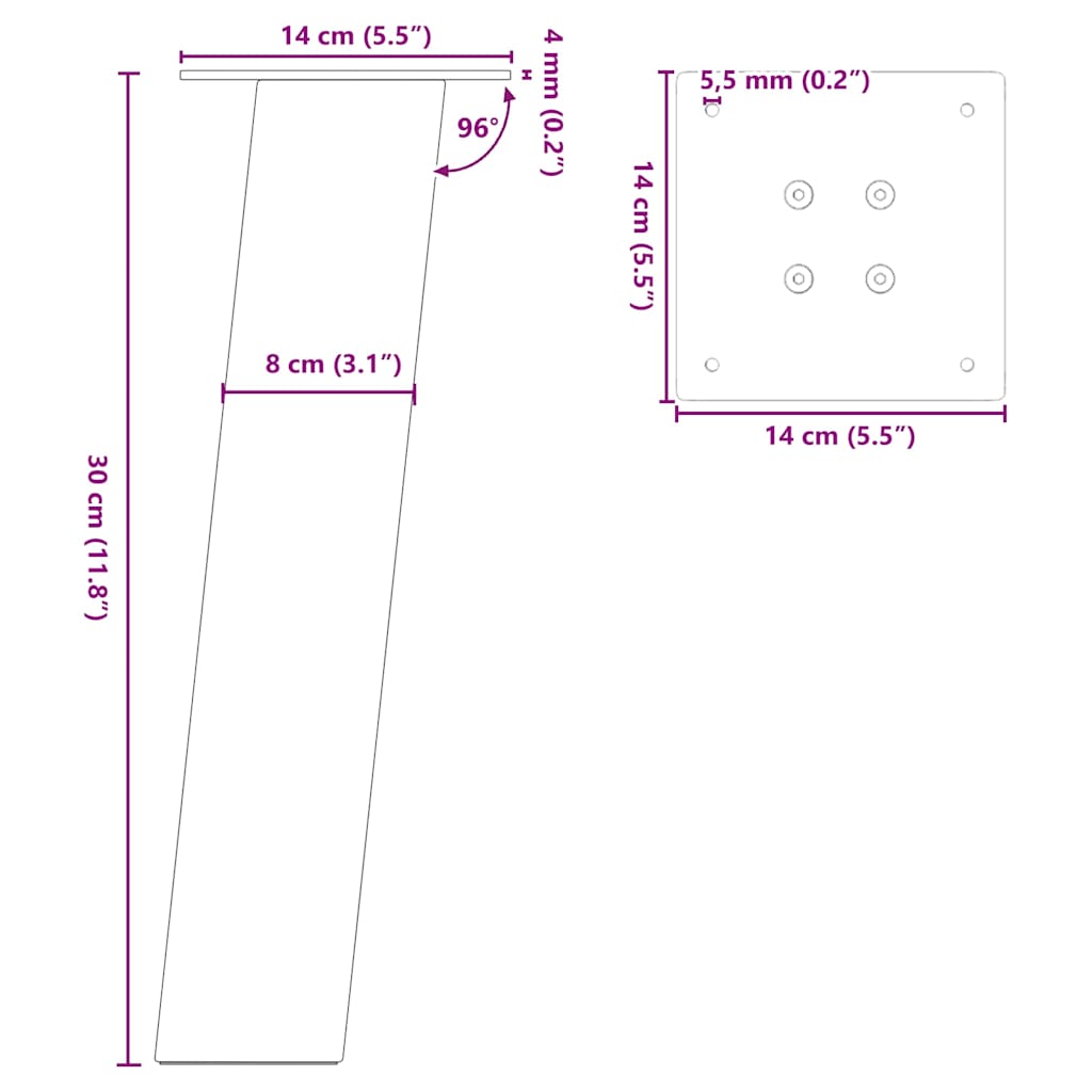 Pieds de table basse 4 pcs noir 30 cm acier