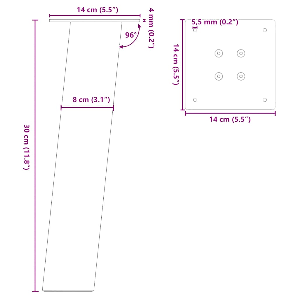 Coffee table legs natural steel 4 pcs 30 cm steel