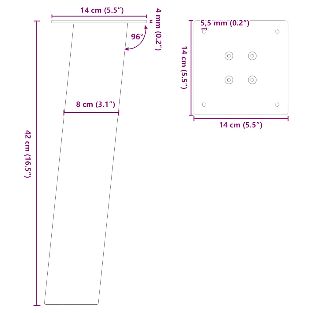 Pieds de table basse 4 pcs noir 42 cm acier