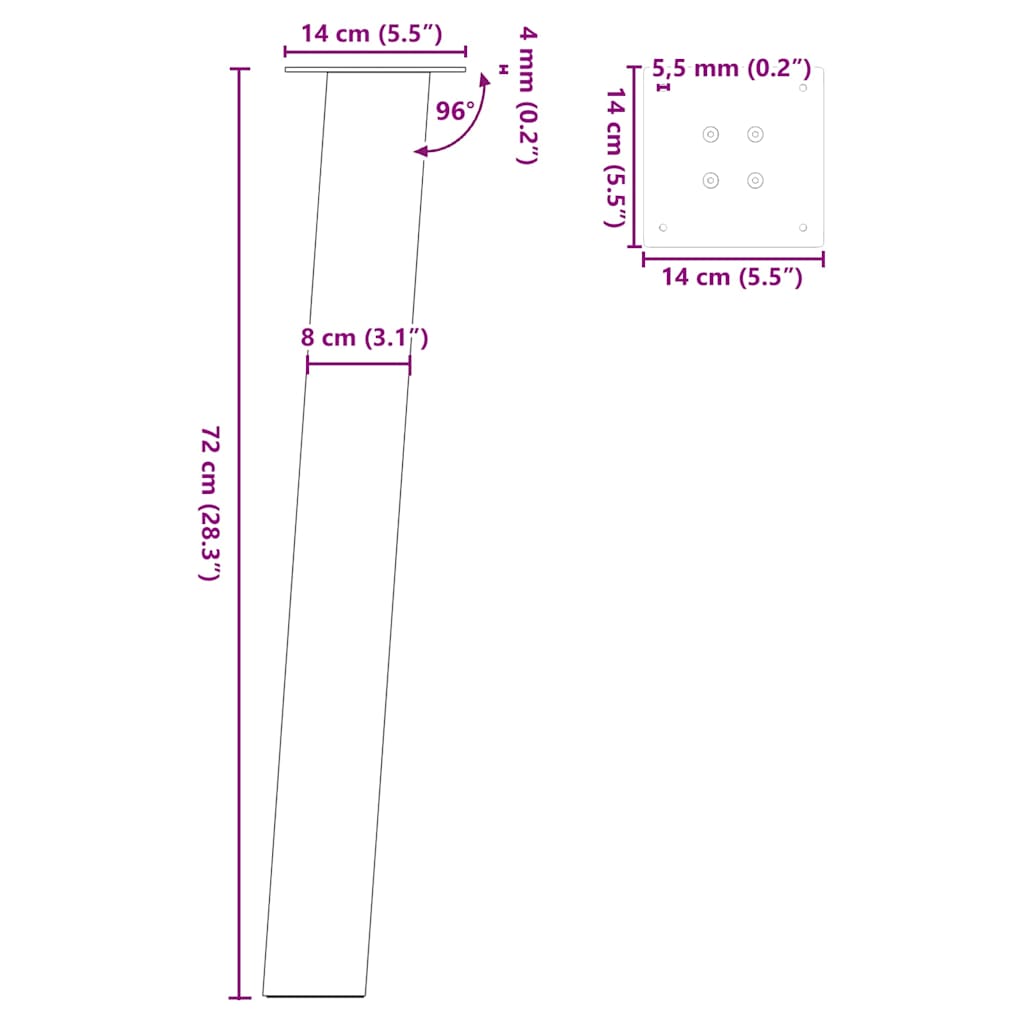 Couchtischbeine 4 Stück Anthrazit 72 cm Stahl