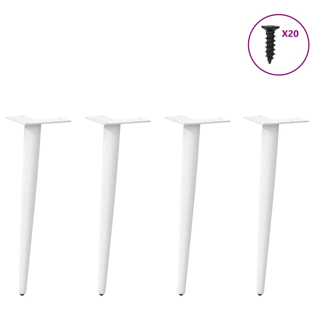 Pieds de table basse forme conique 4 pcs blanc 42-43 cm acier