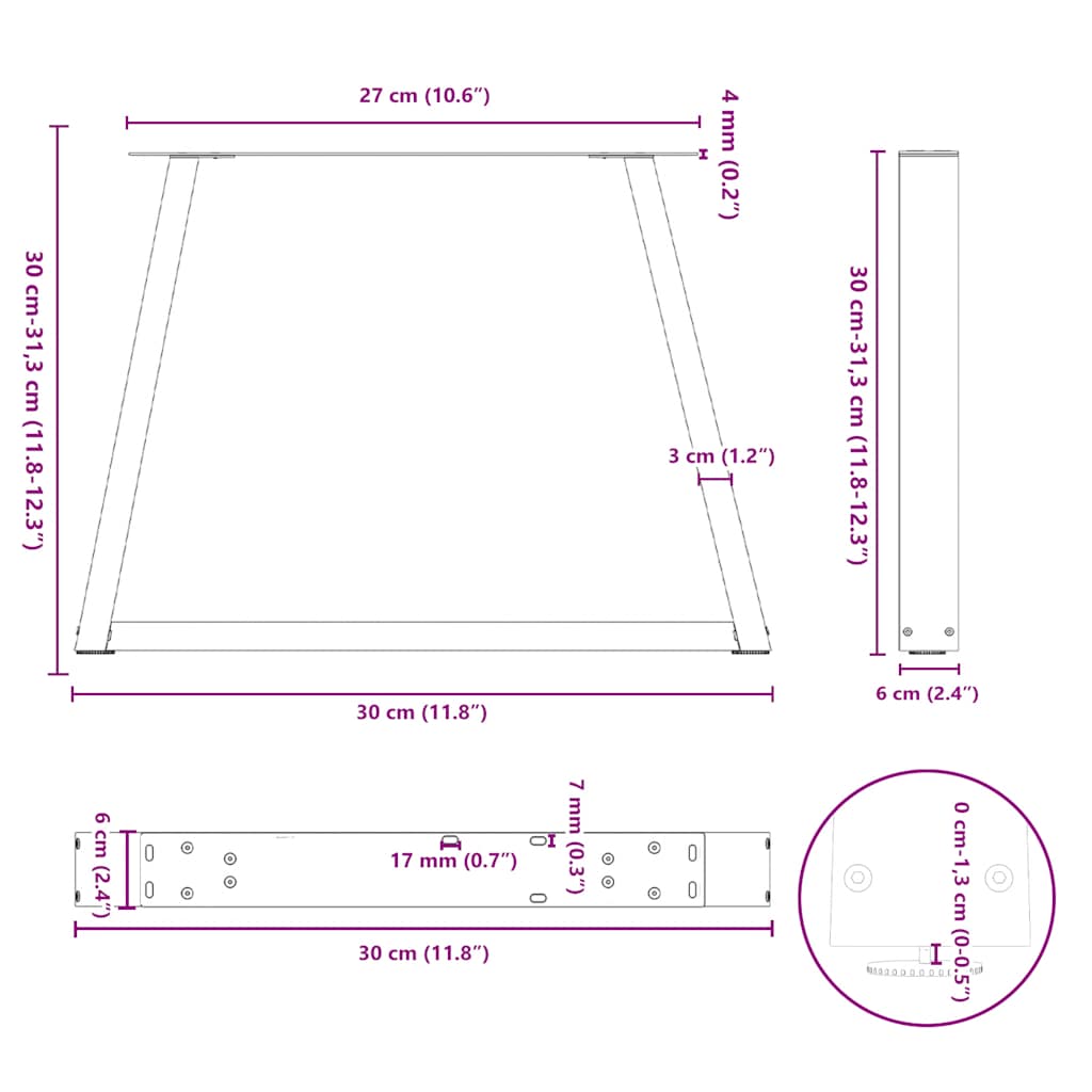 Dining table legs V shape 2 pcs black 30x(30-31.3)cm steel