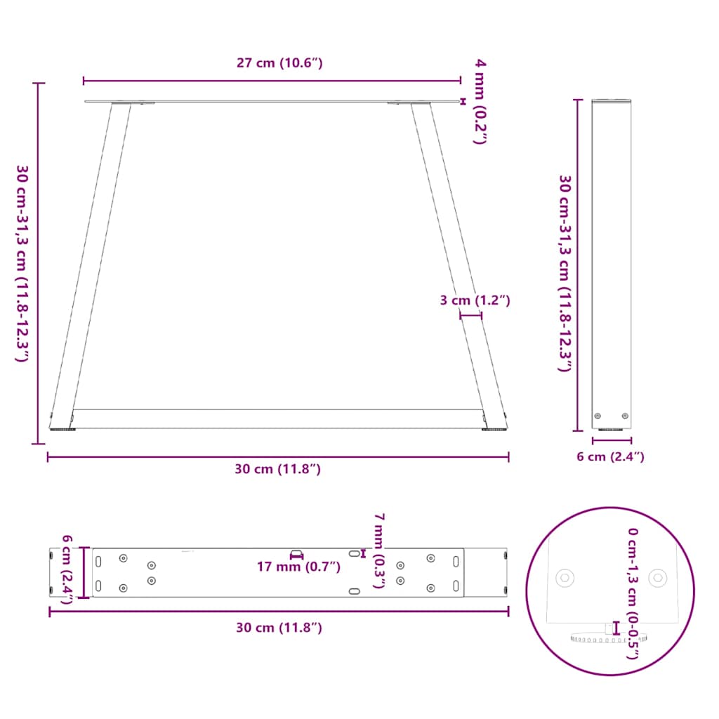 Dining table legs V shape 2 pcs anthracite 30x(30-31.3)cm