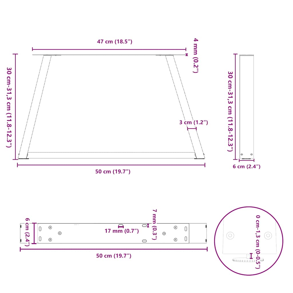 Dining table legs V shape 2 pcs anthracite 50x(30-31.3)cm