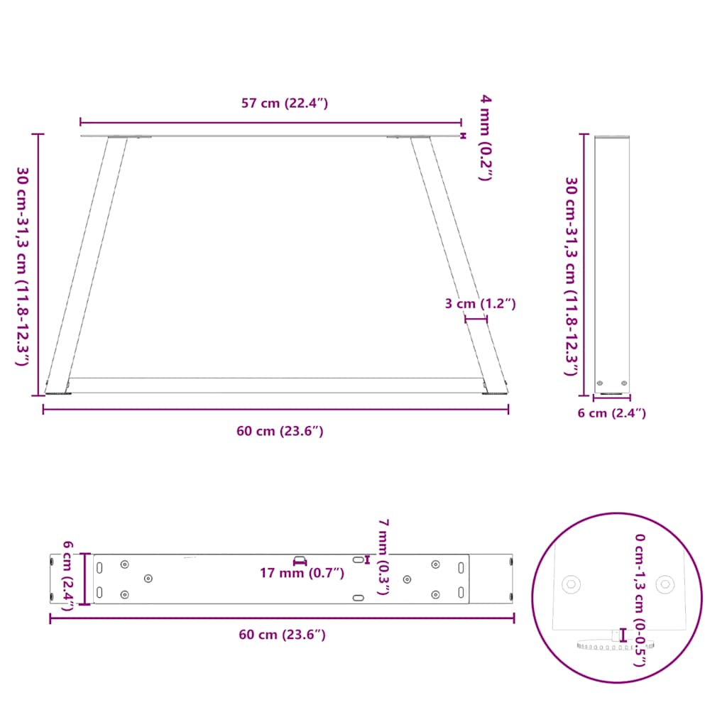 Dining table legs V shape 2pcs white 60x(30-31.3)cm steel