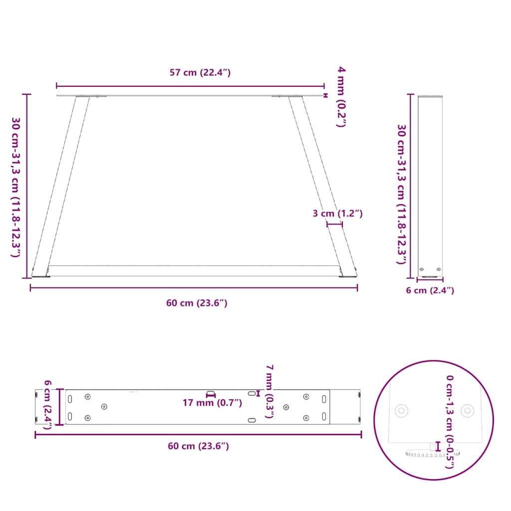 Dining table legs V shape 2 pcs anthracite 60x(30-31.3)cm