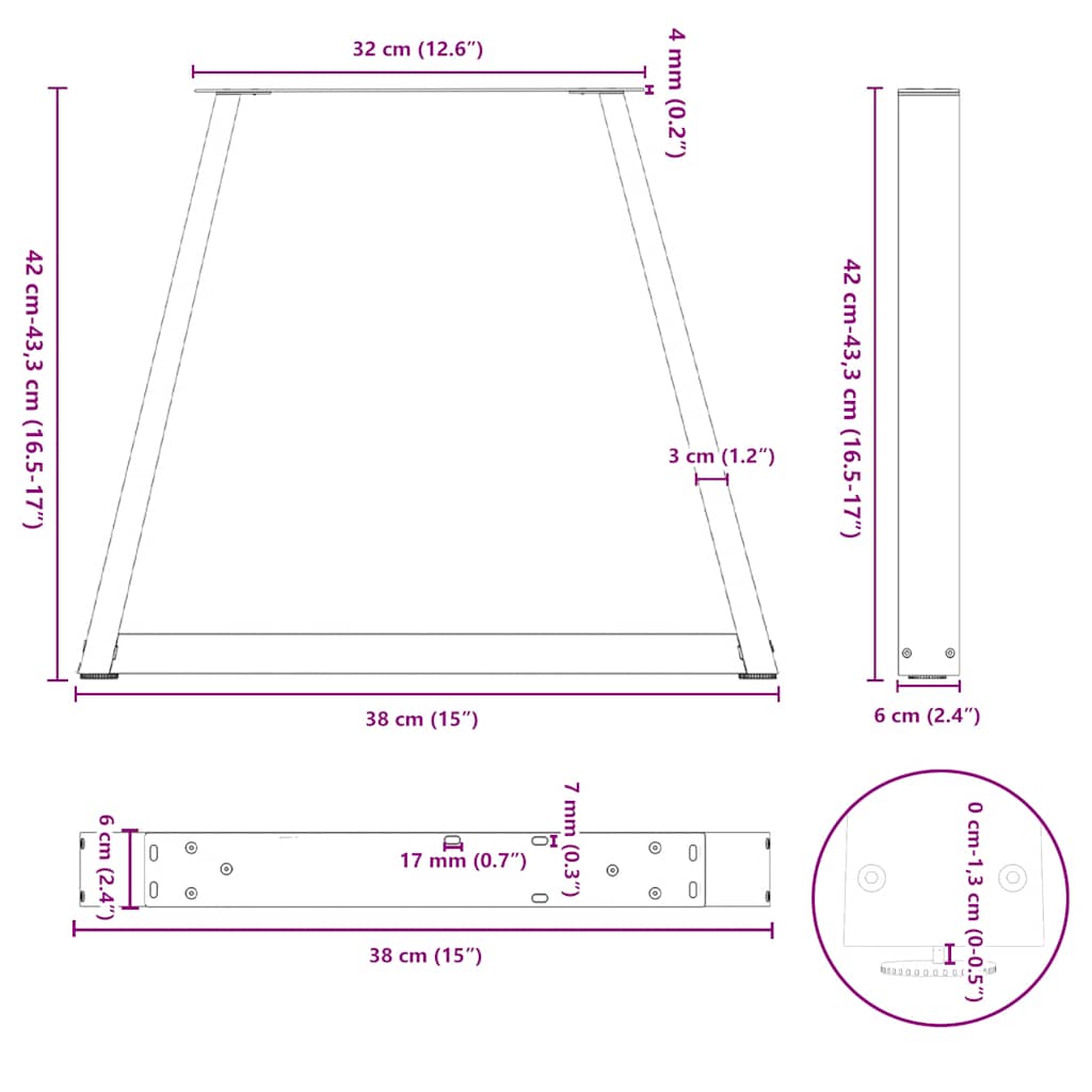 Pieds de table à manger forme de V 2 pcs blanc 38x(42-43,3) cm