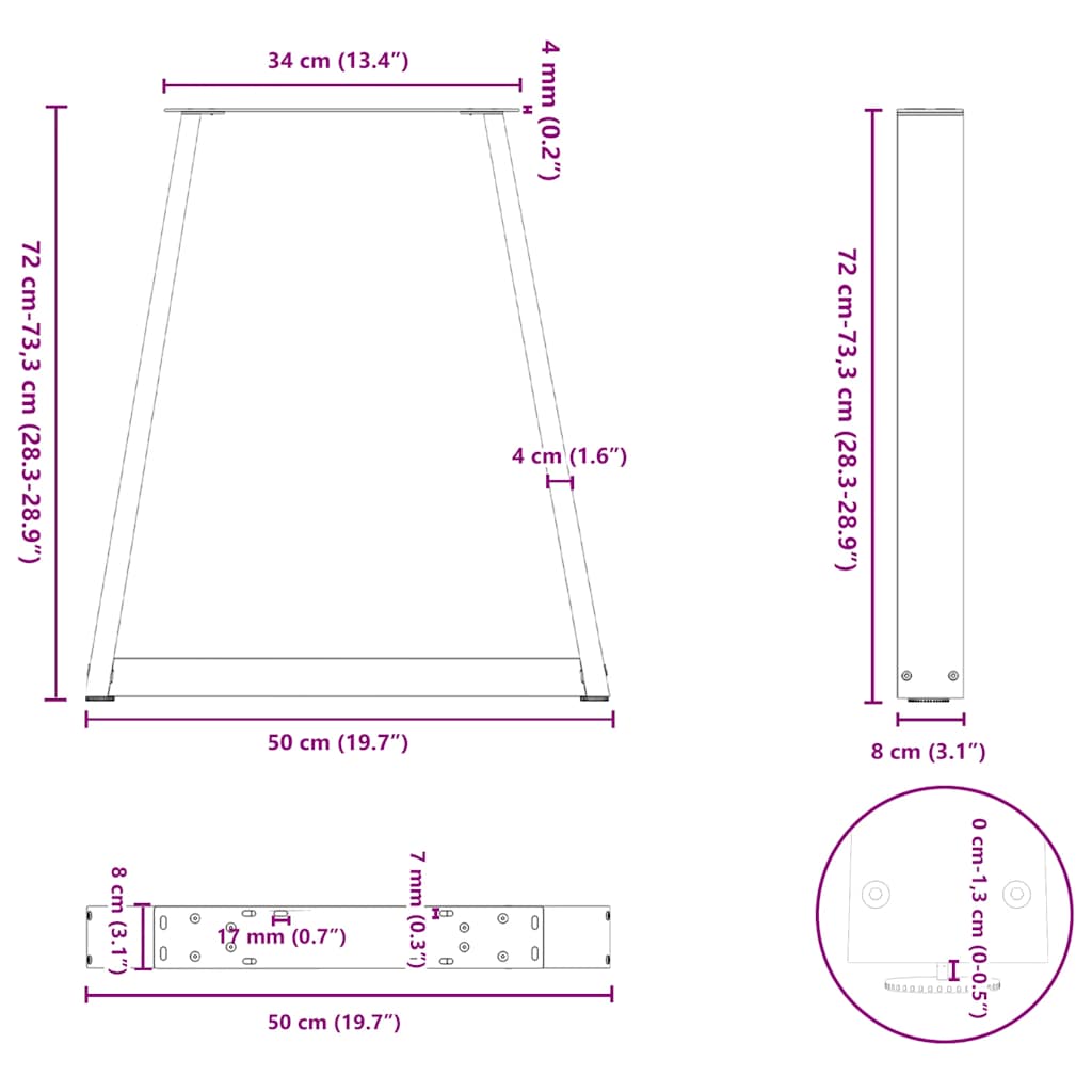 Pieds de table basse forme de V 2 pcs noir 50x(72-73) cm acier