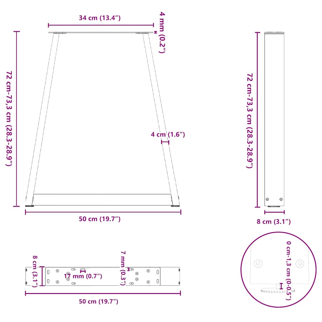 Dining table legs V shape 2 pcs natural steel steel