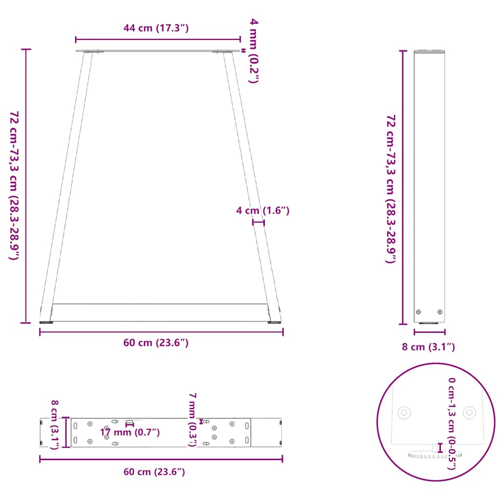 Dining table legs V shape 2 pcs natural steel steel