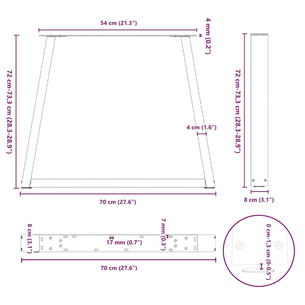 Dining table legs V shape 2 pcs anthracite 70x(72-73.3)cm