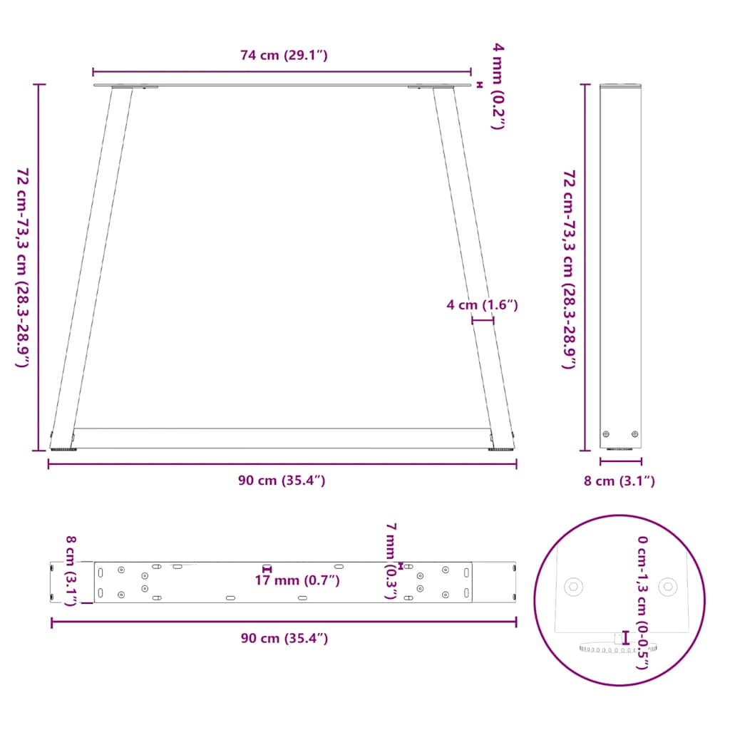 V-shaped dining table legs 2 pcs black 90x(72-73.3) cm