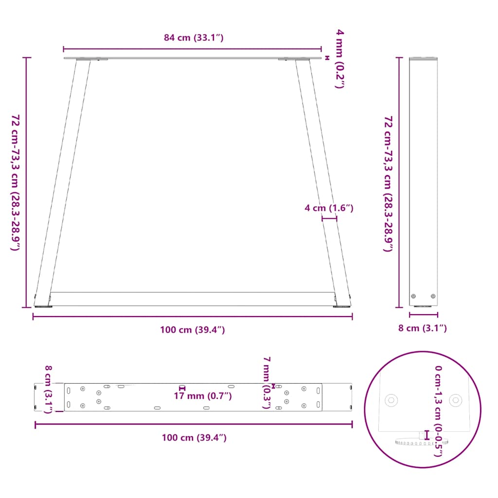 Dining table legs V shape 2 pcs white 100x(72-73.3) cm