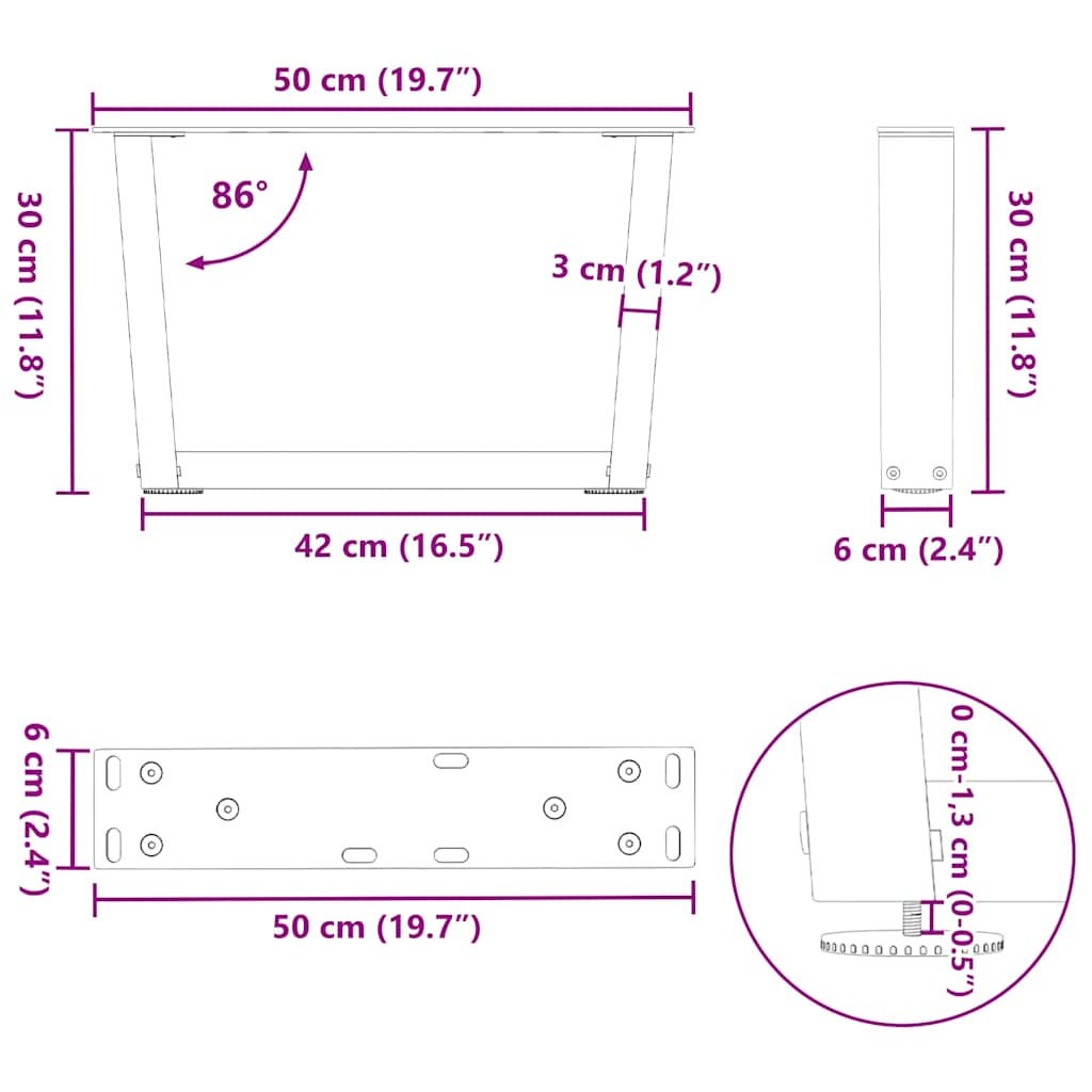 Dining table legs V shape 2 pcs natural steel steel